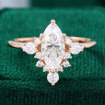 Marquise Cut Moissanite Rose Gold Cluster Engagement Ring